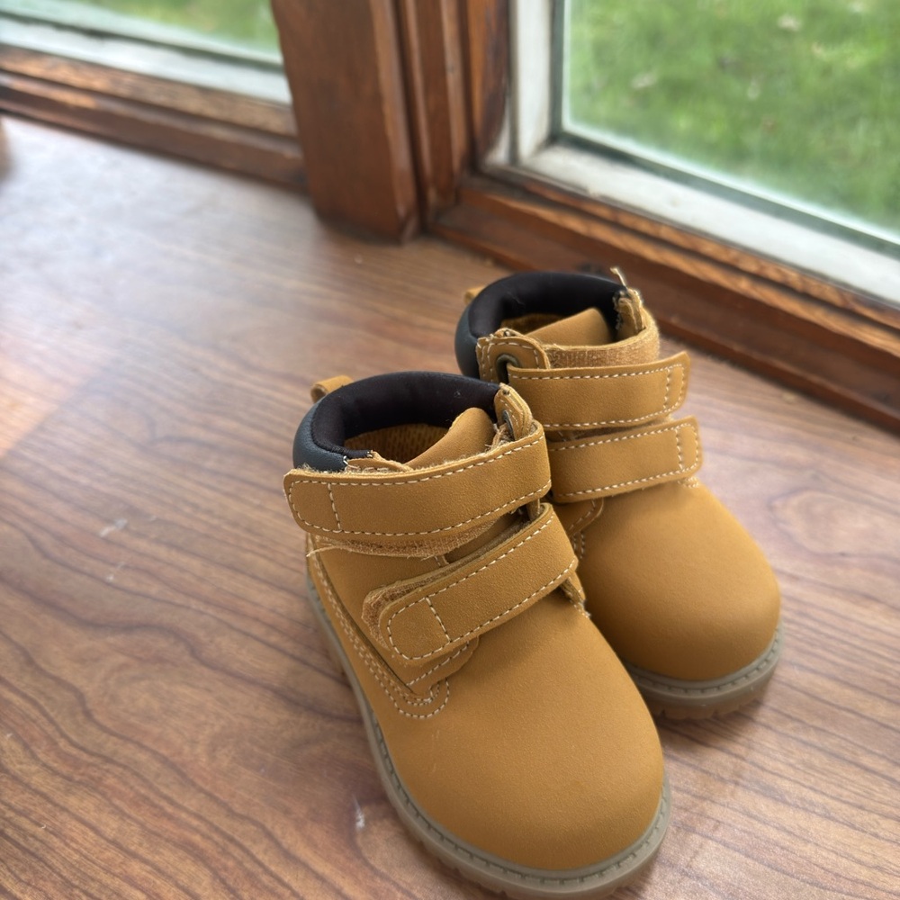 Kids Tan Boots with Velcro Straps